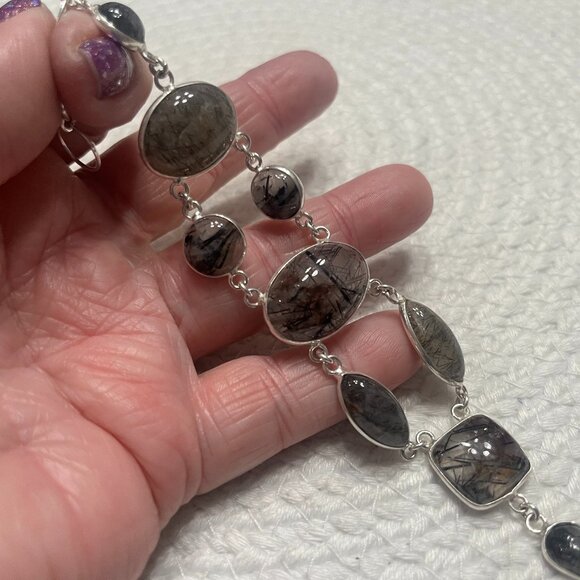 HANDMADE Jewelry - Beautiful BLACK RUTILE Handmade Sterling 925 Bracelet Size 7" #319E
